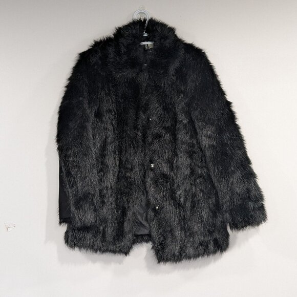 H&M Faux Fur Jacket Black Size 6 - Picture 1 of 3